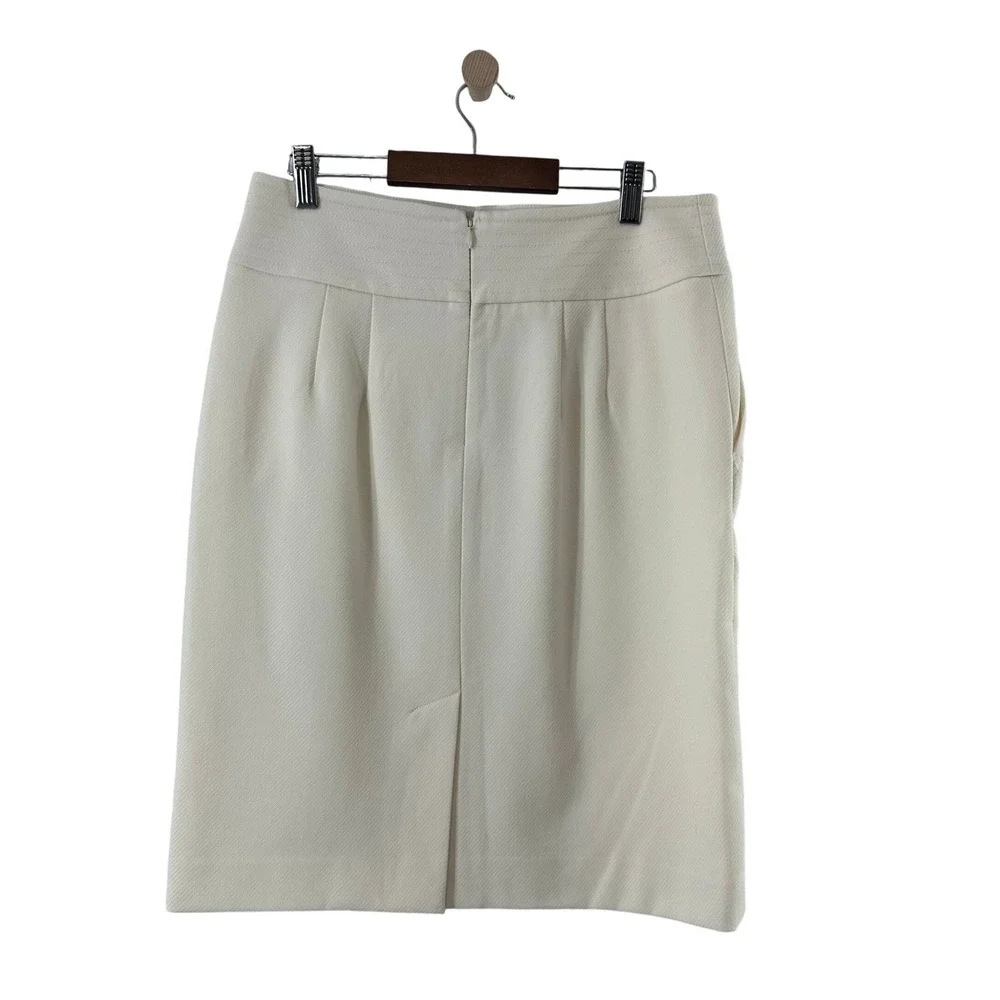 Ann Taylor LOFT Cream Sailor Pencil Skirt Size 6 Button Accent Textured Lined‎
